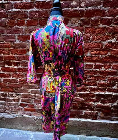 Kimono Robe Cotton Pink Frida Kahlo Tropical Print