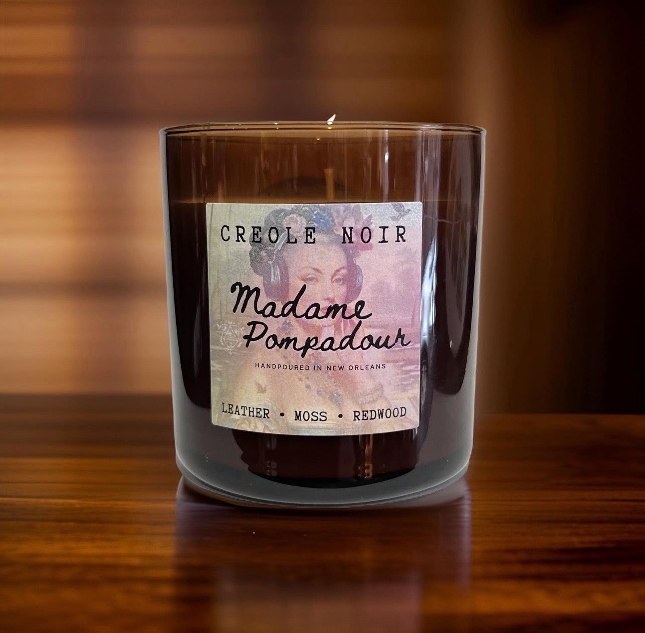 Creole Noir Soy Wax Candle in Amber Glass Jar 8 oz.